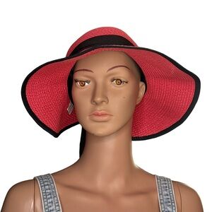 Elegant Rose Straw Sun Hat | Black Trim Beach Hat
